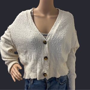 Free People Cozy White Button-Up Women Sweater